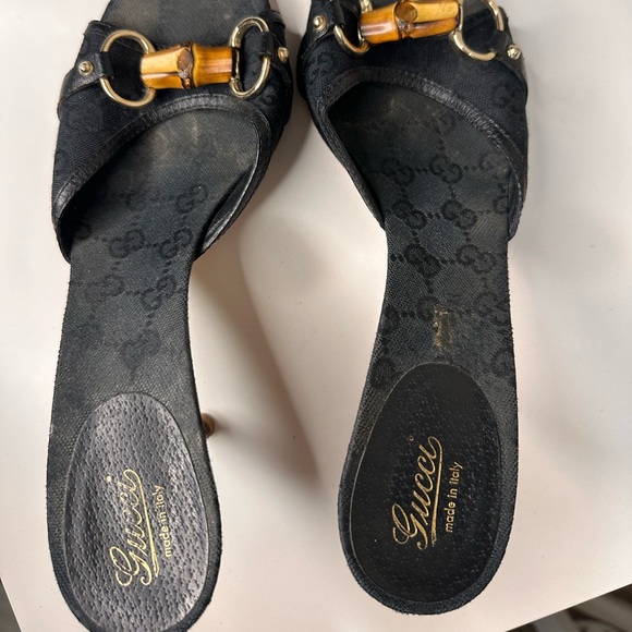 Gucci Bamboo Monigram Slide Sandal Heels - Picture 3 of 3